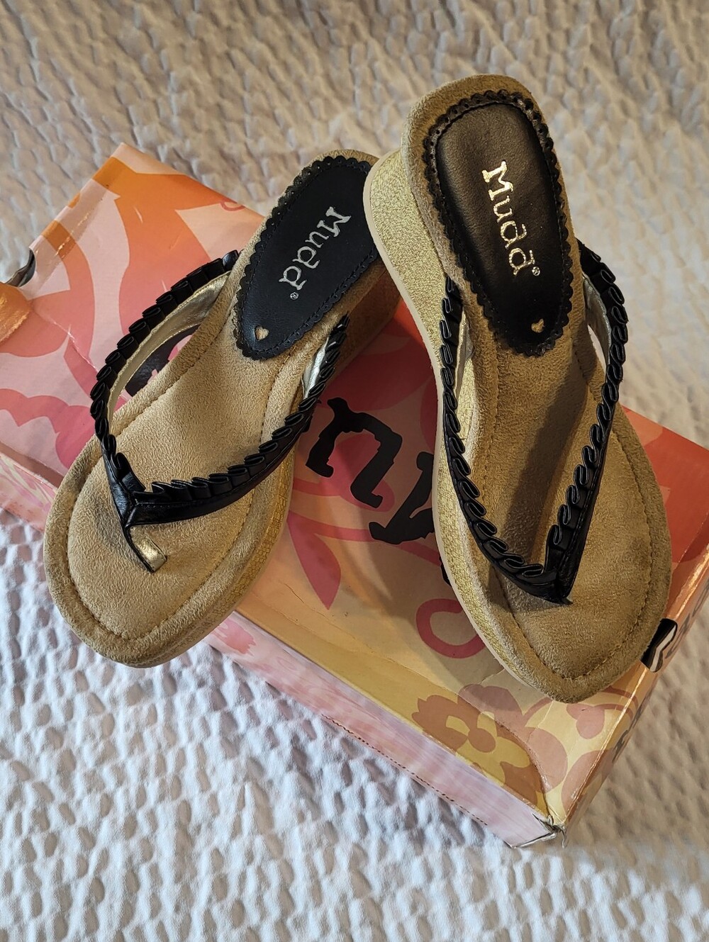 NIB Vintage MUDD Platform Sandals - Y2K Chunky Wedge Thong Slides - Size 7